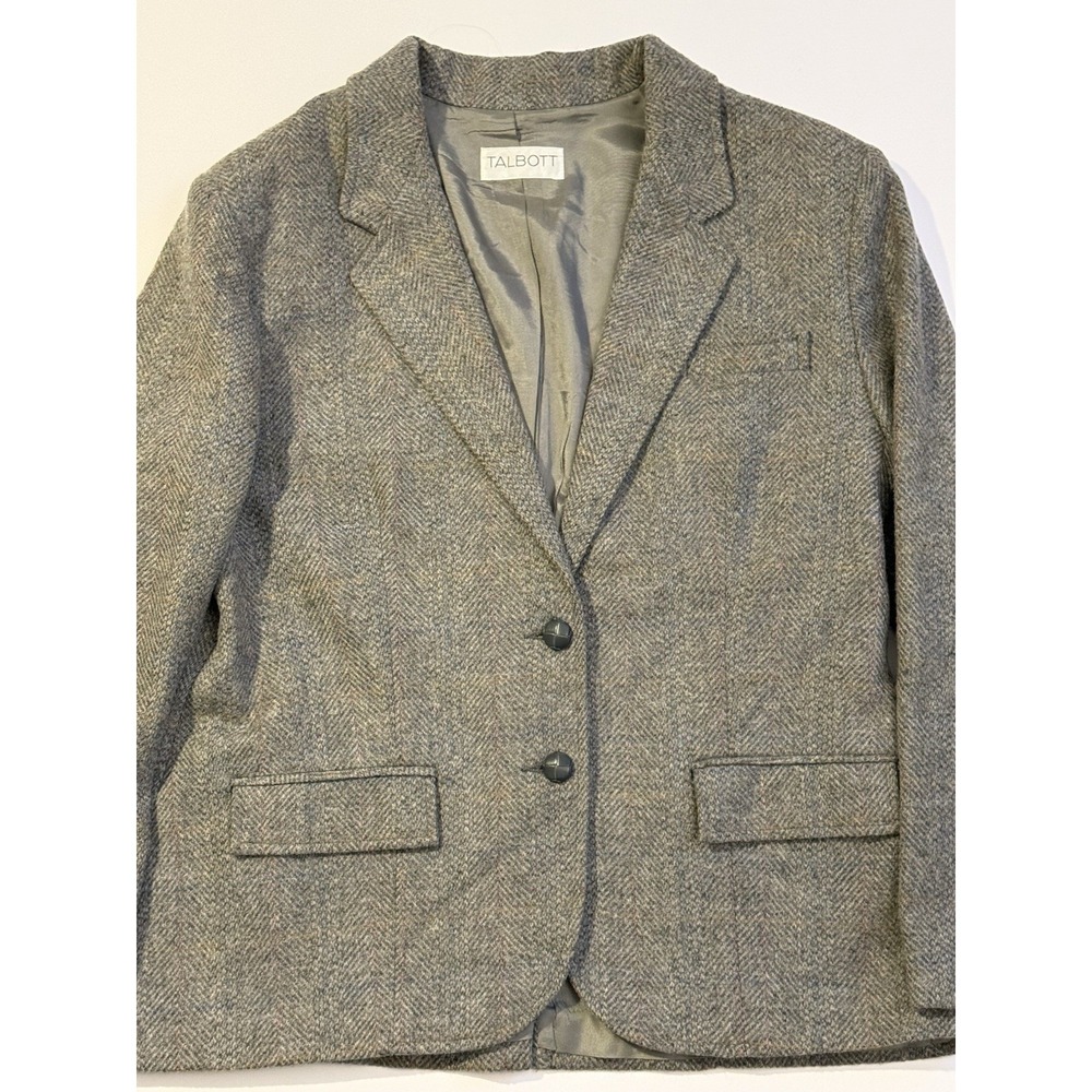 Talbott 100% Wool Blazer Womens M Gray Herringbone Tweed Jacket - Picture 2 of 14